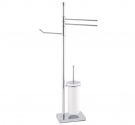 Standing toilet brush holder, paper holder, towel bar, two rods in brass, chrome plated bathroom Accessories Made in Tuscany