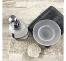 Dispencer porta sapone liquido da appoggio per lavabo bagno - vetro satinato e ottone cromato - alta qualità artigiana