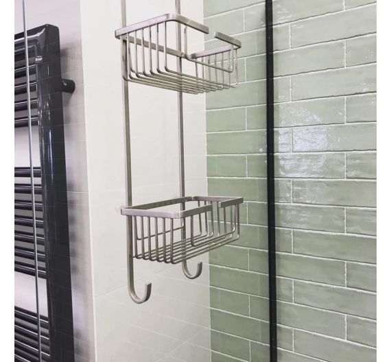Contenitore doppio ripiano per doccia-da appendere senza fori alla parete del bagno-design e qualità per l'arredo bagno italiano