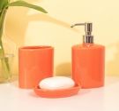 Set completo di accessori da bagno in ceramica colore arancione stile classico alta qualità dispenser porta sapone e bicchiere