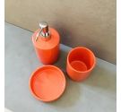 set di complementi orange ceramic per arredo bagno in ceramica composto da dispenser, porta spazzolini e porta sapone pompetta o