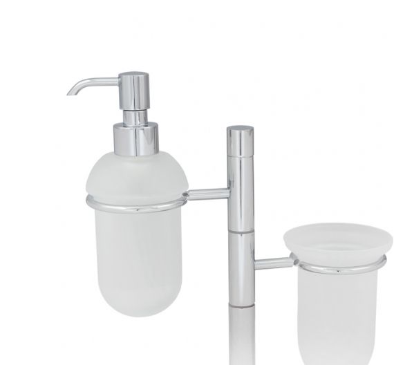 Complemento porta dispenser e bicchiere per spazzolini da denti, da appoggiare al lavabo - accessori da bagno di qualità artigia