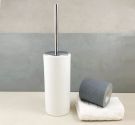 White ceramic toilet brush holder from the ground, chrome | bathroom Furniture Minimalist