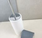 White ceramic toilet brush holder from the ground, chrome | bathroom Furniture Minimalist