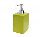 Dispenser in ceramica di forma quadrata colore verde con pompetta in acciaio cromo anti usura design bagno italiano