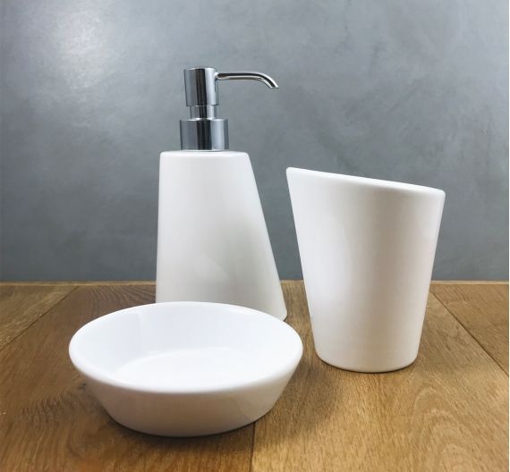 additions ceramic bath composed of soap dish, dispenser and glass for toothbrushes-various colors
