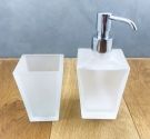 Bicchiere quadrato in vetro satinato porta spazzolini per lavare i denti accessori bagno qualità made in Italy