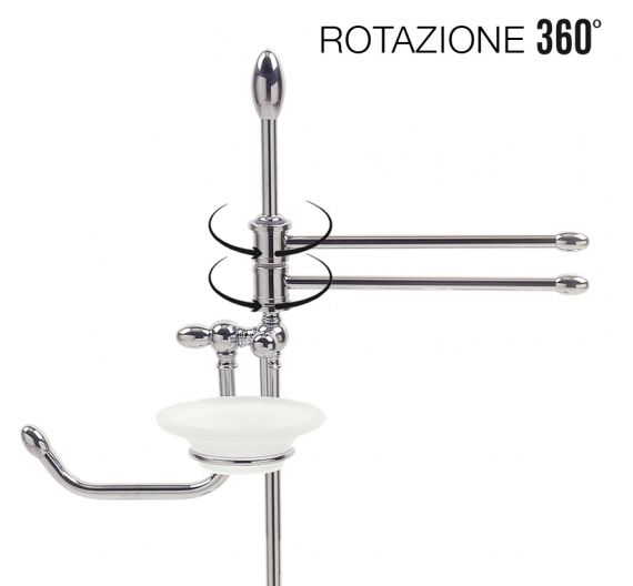 Standing toilet Brush holder, Paper holder, Soap holder and Towel bidet - two rods rotatable - chrome-plated brass anti-rust