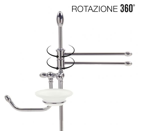 Piantana porta salvIette bidet-porta scopino wc in vetro satinato classico-porta sapone e porta carta igienica-ottone cromato