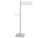 Free standing towel rack with three straight arms and toilet paper holder 