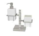Accessori per arredamento del lavabo porta disenser e bicchiere su unico supporto arredobagno colore nikel mat
