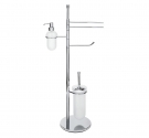 Floor bathroom with toilet brush holder in frosted glass, toilet roll holder, snacks, and wipes a towel-bathroom fittings brass