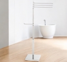 Free standing towel rack with three straight arms and toilet paper holder 