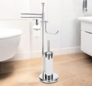 Piantana da bagno completa con porta scopino, porta carta, dispenser ceramica e aste porta salviette da bidet stile inglese