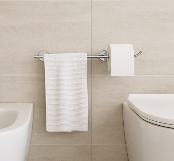 Porta salviette da bidet con porta rotolo da parete linea semplice minimale soluzioni innovative arredamento bagno