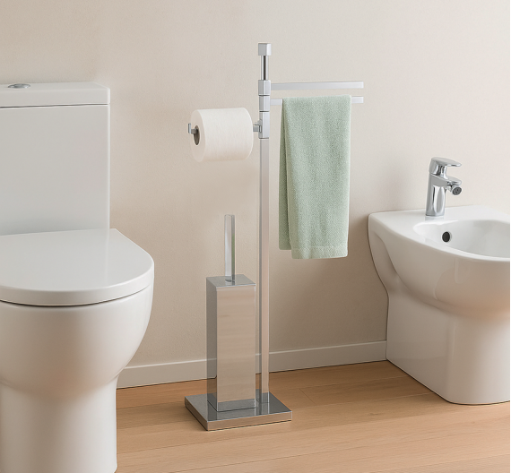Floor lamp-square-bathroom-toilet brush holder, roll-towels-bidet-freestanding-line-square-geometric-brass-chrome plated