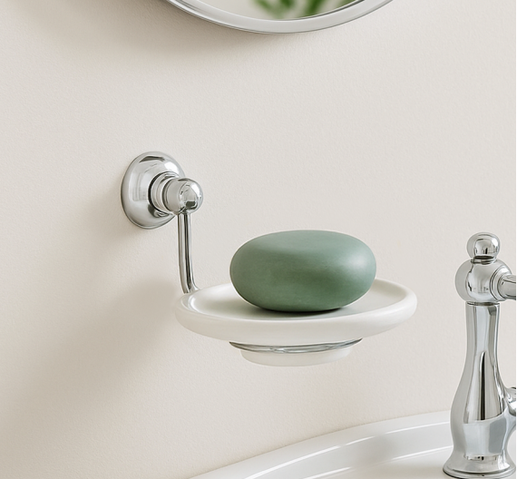Accessorio porta sapone a parete-complementi arredo bagno alta qualità-prodotto artigianale-collezione classica bagno-cromo