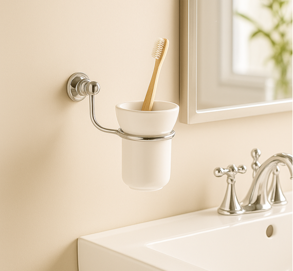 porta bicchiere a parete per spazzolino denti-prodotto artigiano-accessori bagno di qualità