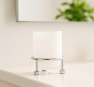 Porta spazzolini da denti in vetro satinato da appoggiare su lavabo set completo di accessori per arredare il bagno in vetro