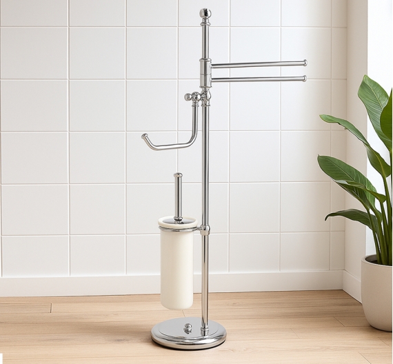 - Standing bathroom toilet brush holder ceramic, roll and wipes - Line the classic English style