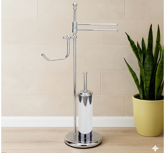 Piantana da terra per bagno con porta scopino, rotolo e salviette bidet - prodotto alta qualità in ottone stile inglese