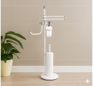 Piantana completa per wc e bidet in ottone bianco laccato anti ruggine con scopino portacarta porta sapone e salviette bidet