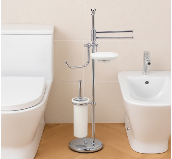 Piantana in stile inglese porta scopino ceramica, porta carta, porta sapone e salviette bidet - LINEA PRIMAVERA