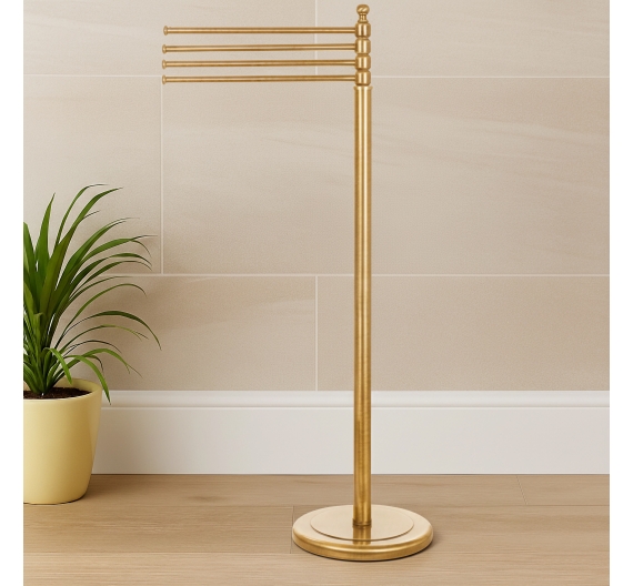 Piantana porta asciugamano da lavandino in ottone colore bronzo stile classico country per arredo da bagno