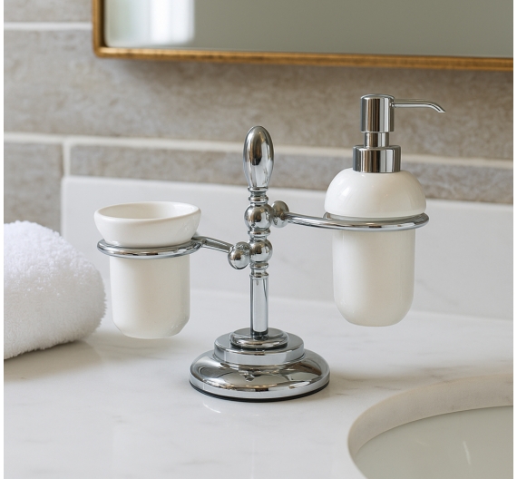 Complementi e accessori per il bagno in stile classico set completo porta dispenser in ceramica e porta spazzolini-qualità e des