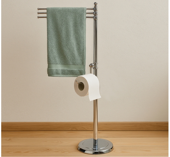 Porta salviette free standing con porta carta igienica piantana per arredamento classico alta qualità prodotto artigianale