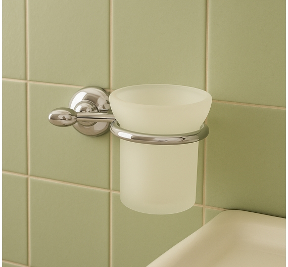 Verre-porte-pinceaux-de-dents-fixation-à-mur avec des cosses en laiton chromé et verre dépoli-produit garanti minable