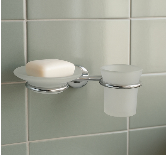 Porta sapone e bicchiere portaspazzolini in vetro satinato e ottone cromato - prodotto garantito - arredamento bagno artigianale