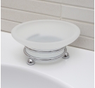 Porta sapone da lavabo, da appoggiare al ripiano bagno - supporto stile classico in ottone cromato - sapone in vetro satinato