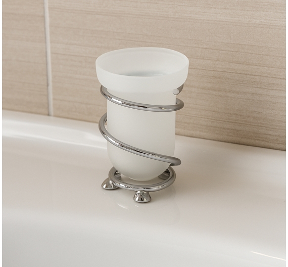 Bicchiere porta spazzolini da lavabo-vetro satinato e supporto in ottone cromato-qualità e resistenza dei prodotti artigianali