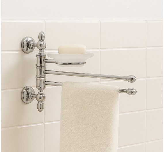 Porta salviette bidet con porta sapone-fissaggio a parete-ottone cromato e vetro satinato-prodotto artigianale garantito bagno