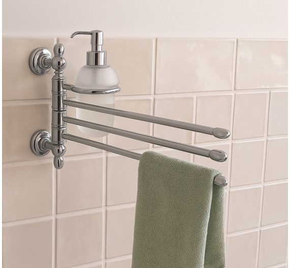 Snodo porta salviette da bidet tre aste con dispenser in vetro satinato e dosatore ottone alta qualità