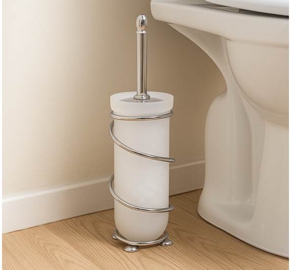 Toilette porte-brosse wc de l'étage en-satin-finition verre et laiton chromé soies accessoires et pièces de rechange