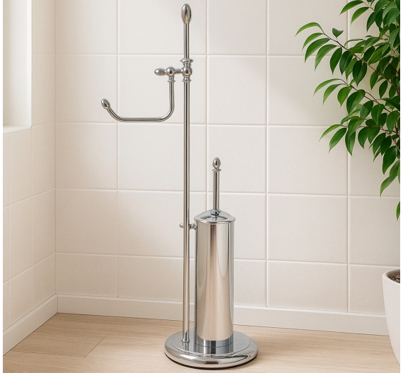 Standing from the floor freestanding toilet brush and roll - bathroom fittings brass chrome plated - high quality, anti-rust