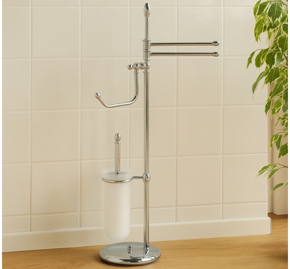 Piantana da bagno zona wc e bidet in ottone anti ruggine completa di porta salviette porta scopino vetro satinato e porta carta