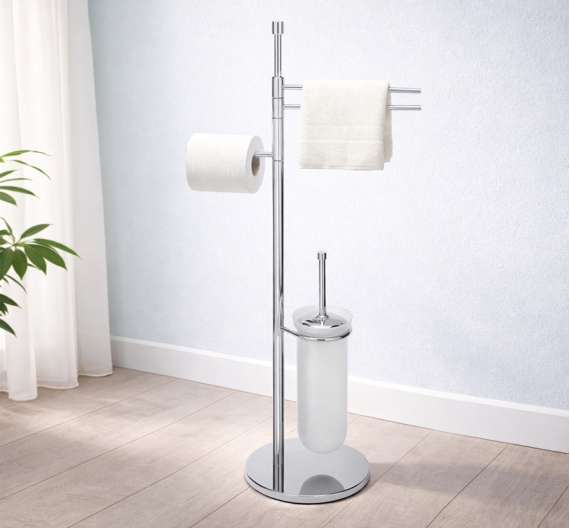 Floor freestanding toilet brush holder in satin glass and toilet roll holders | Bathroom from the ground is Minimal