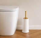 Scopino per wc in ceramica bianca e manico ottone - stile inglese per arredamento da bagno produzione italiana alta qualità