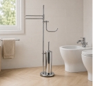 Piantana completa per arredare il bagno porta scopino in ottone igienico e removibile, porta carta e porta salviette bidet rotab
