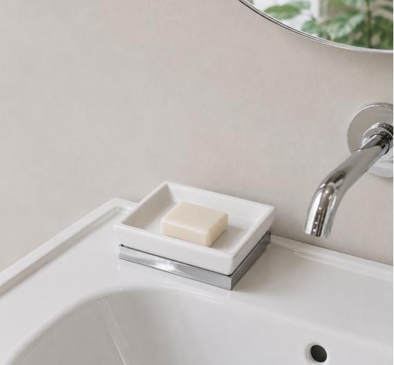 Porta Sapone ceramica bianca quadrato da lavabo bagno - arredo bagno prodotto in Italia