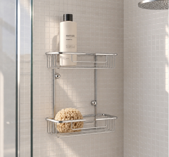 Contenitore doppio porta oggetti da bagno porta spugne, sapone, shampoo in acciaio cromo antiruggine