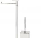 Squared free standing lavatory brush holder with two towel rack, toilet paper and frosted glass soap dish