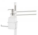 Squared brass free standing towel rack with toilet paper holder and frosted glass dispenser