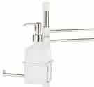 Squared brass free standing towel rack with toilet paper holder and frosted glass dispenser